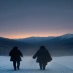 Cinematic snowy countryside at dusk evoking a romantic Korean drama mood