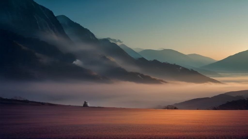 Cinematic misty mountain scene evoking a Chinese wuxia fantasy drama