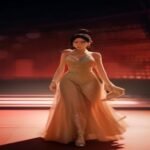 Cinematic illustration of a glamorous entertainment awards stage with warm spotlights, evoking a Korean drama star's red carpet moment