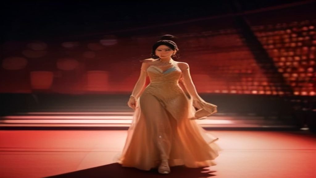 Cinematic illustration of a glamorous entertainment awards stage with warm spotlights, evoking a Korean drama star's red carpet moment