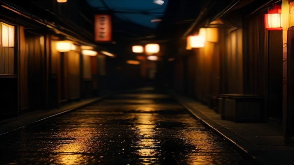 Cozy Japanese late-night diner on a quiet Tokyo backstreet, warm lantern light and steam rising over a wooden counter